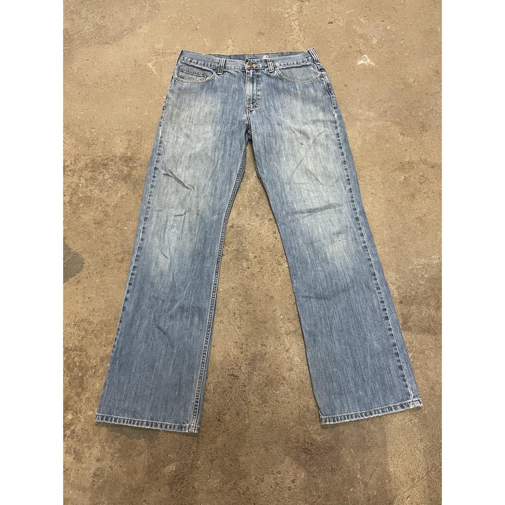 Carhartt B325 Jeans‎ Mens 33x34 Light Wash Blue Relaxed Straight Zip Fly